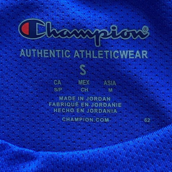 Champion Men's Small Logo Print T-Shirt Mesh Crew Neck Short Sleeve Blue NEW - Picture 8 of 10